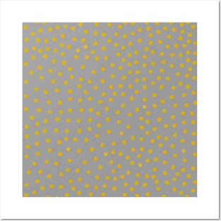 Mustard Yellow Polka Dot Spots on Grey Pattern Posters and Art